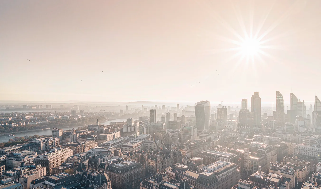 Illustrative aerial view of a connected urban and regional landscape